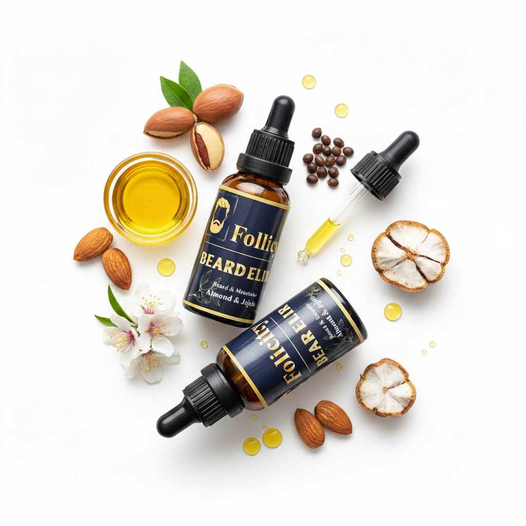 Нанасяне на Follicity Beard Elixir за подхранване и укрепване на брадата