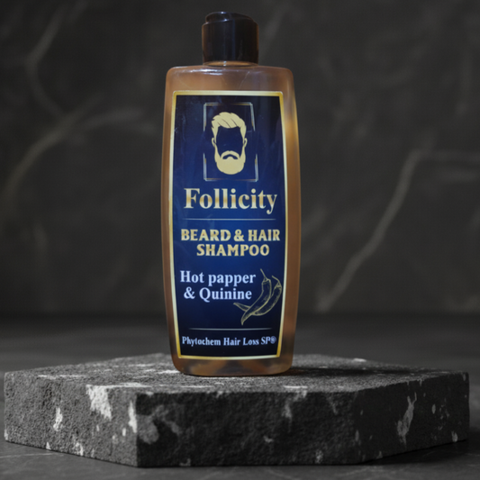 Follicity Hair & Beard Stimulating Shampoo – бутилка с шампоан без сулфати за растеж на коса и брада