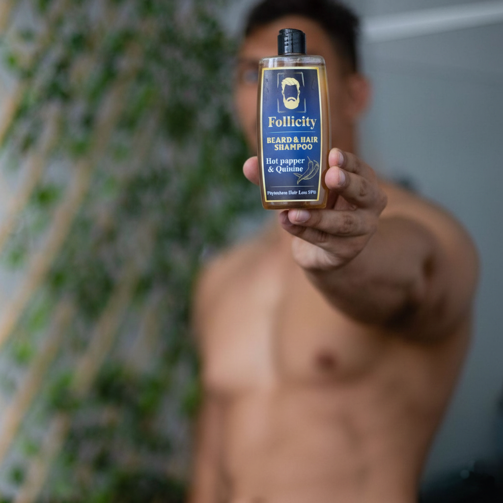 Нанасяне на Follicity Hair & Beard Stimulating Shampoo за стимулиране на растежа на косата и брадата