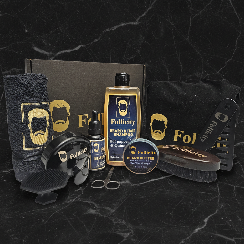 Follicity Beard Care Premium Set – пълен комплект за грижа и растеж на брада с 7 продукта