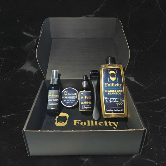 Follicity Beard Growth Premium Set – пълен комплект за активен растеж на брада с 5 продукта