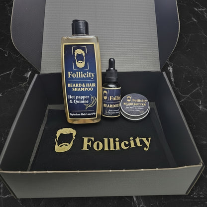 Follicity Beard Care Premium Set – пълен комплект за грижа и растеж на брада с 7 продукта