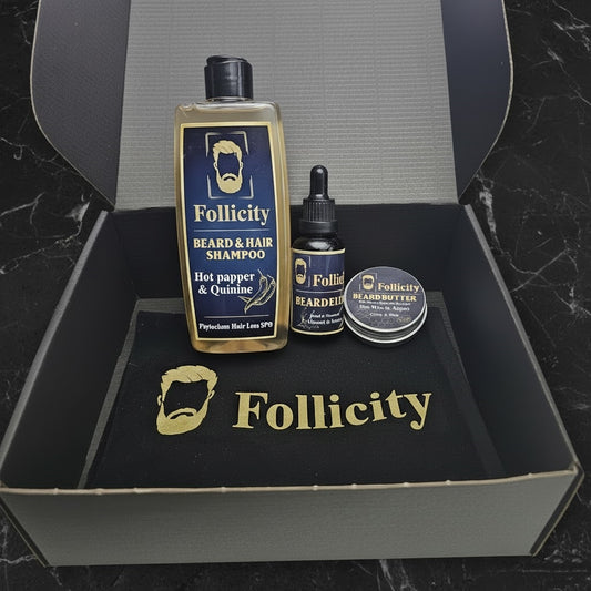Follicity Beard Care Premium Set – пълен комплект за грижа и растеж на брада с 7 продукта
