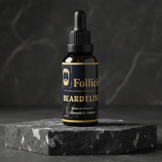 Follicity Beard Elixir – бутилка с масло за брада с 9 натурални съставки за подхранване и растеж