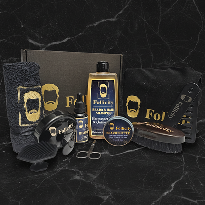 Follicity Beard Care Premium Set – пълен комплект за грижа и растеж на брада с 7 продукта